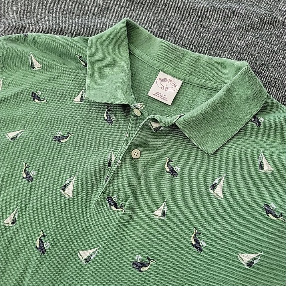 Brooks Brothers Green Polo with Sailboat Design